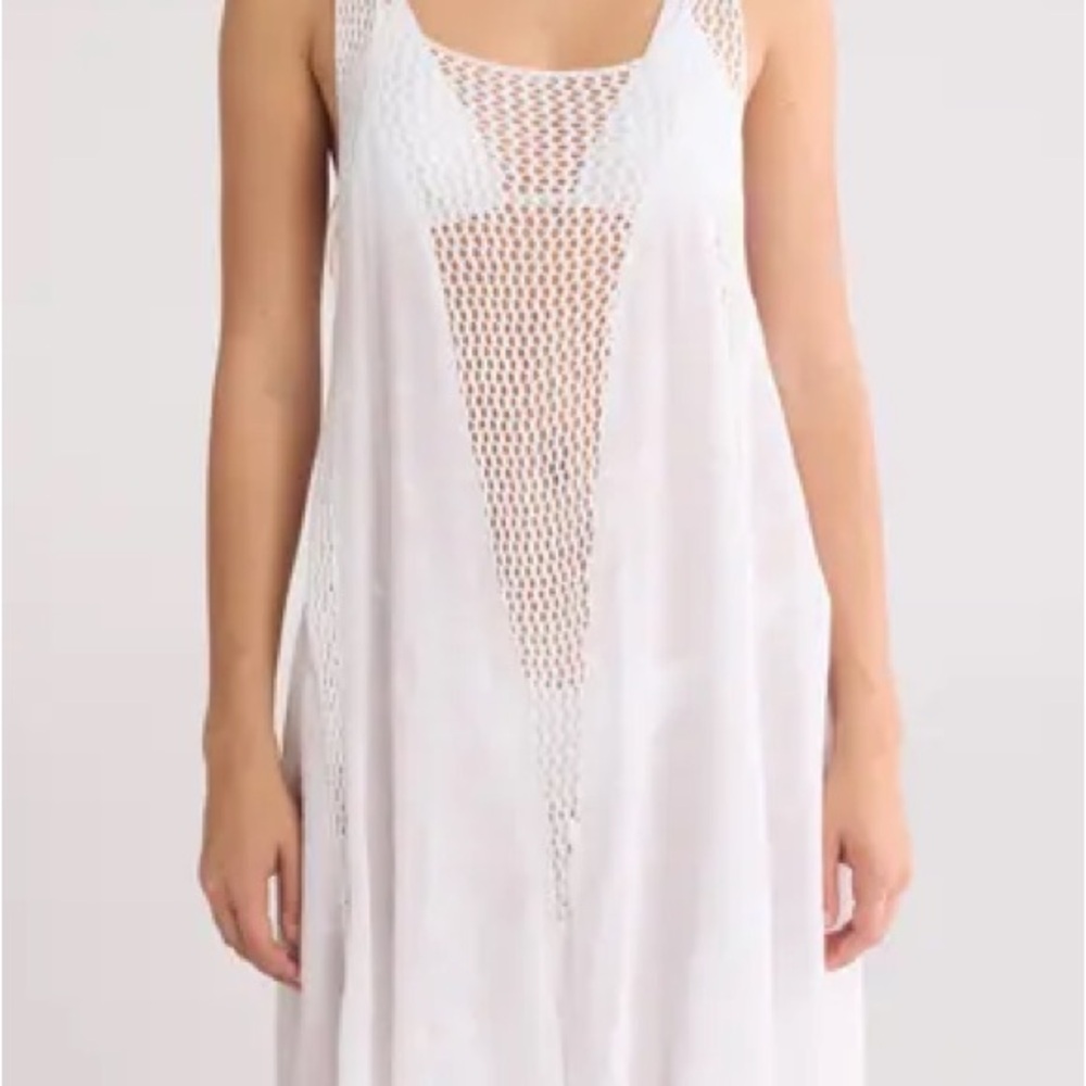Elan White Mesh Swim Coverup Crochet Detailing